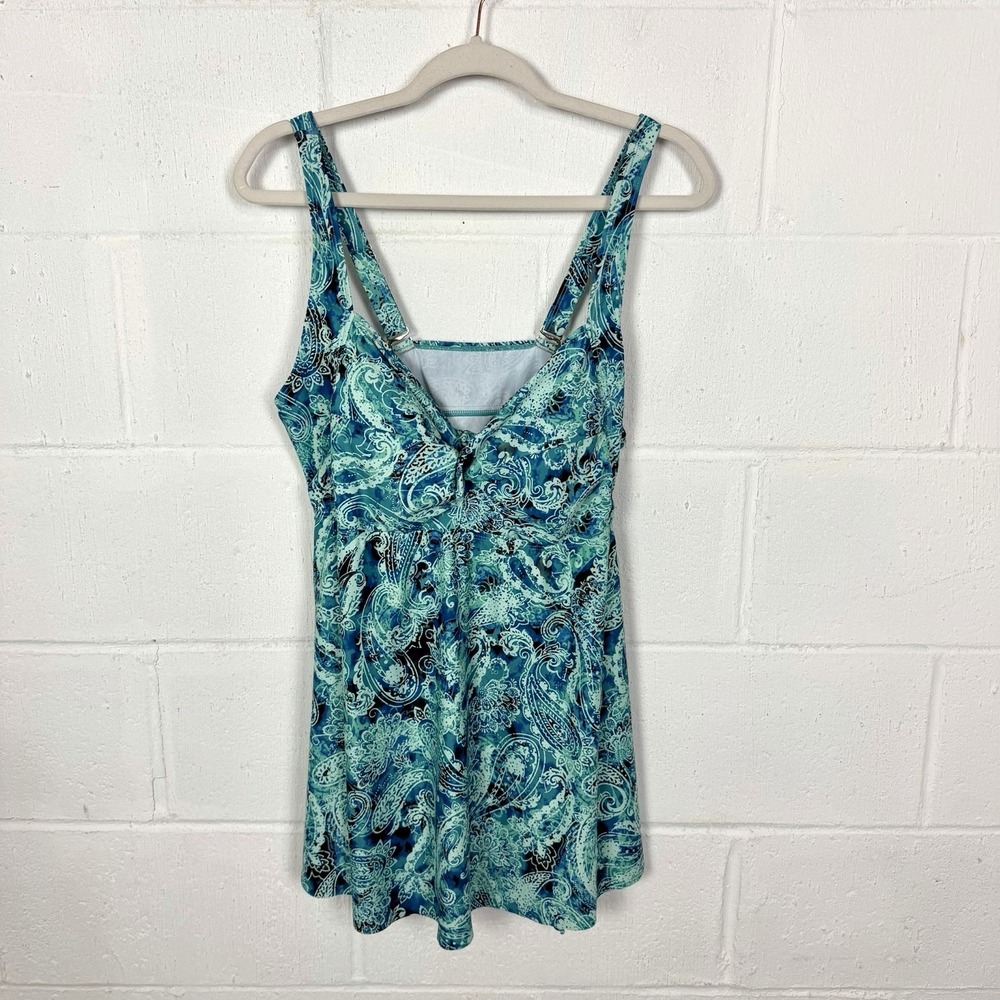 Women's Paisley Tankini Top Plus Size 18W Blue Beach Travel Vacation Resort Pool